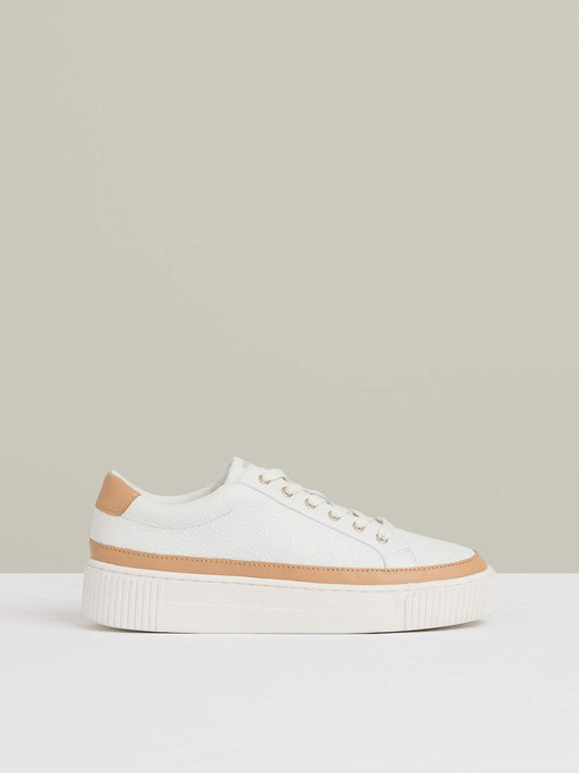 Grained Leather Platform Trainers Camel/White | Womens