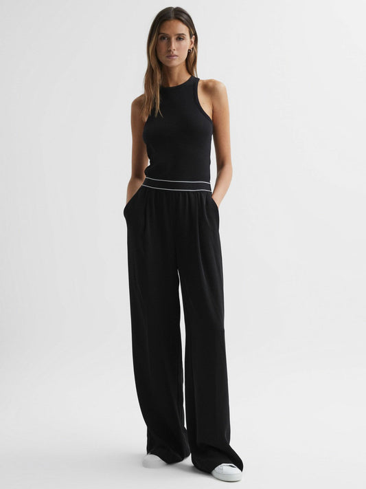 Wide Leg Elasticated Trousers Black | Womens