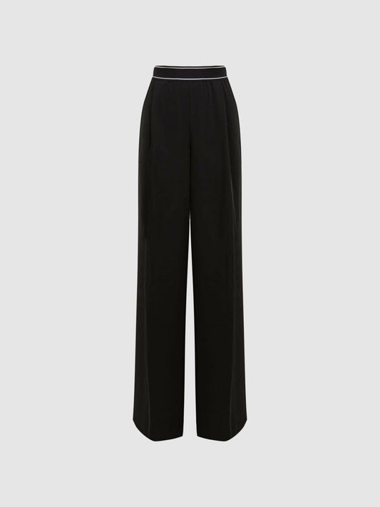 Wide Leg Elasticated Trousers Black | Womens