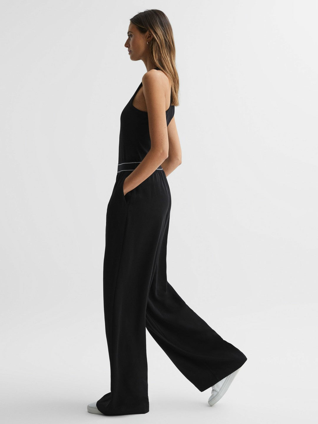Wide Leg Elasticated Trousers Black | Womens