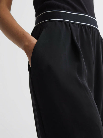 Wide Leg Elasticated Trousers Black | Womens