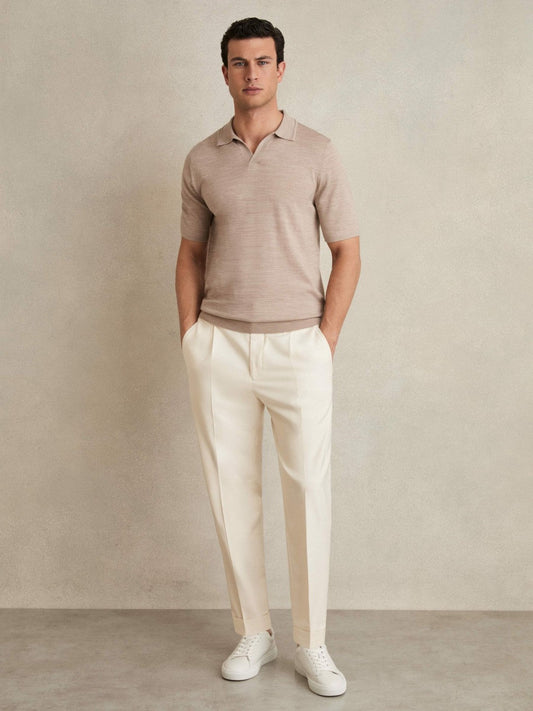 Relaxed-Fit Pleated Tapered Trousers Ecru | Mens