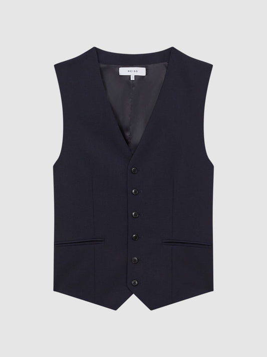 Modern Fit Wool Blend Waistcoat Navy | Mens