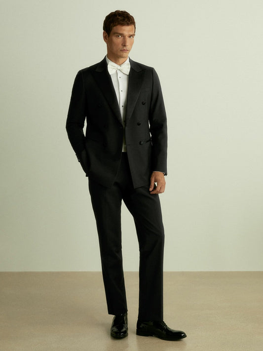 Double Breasted Tuxedo Slim Fit Jacket Black | Mens