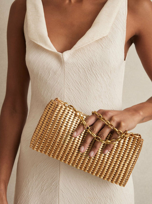 Beaded Removable Strap Shoulder Bag Gold | Womens