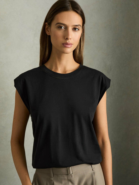 Cotton Capped Sleeve T-Shirt Black | Womens