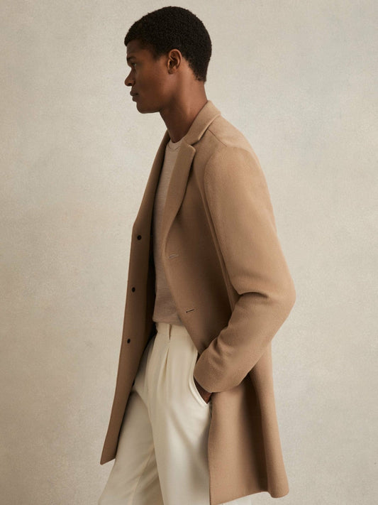 Wool Blend Single Breasted Epsom Overcoat Camel | Mens
