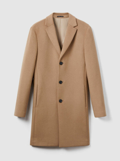 Wool Blend Single Breasted Epsom Overcoat Camel | Mens