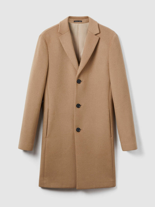 Wool Blend Single Breasted Epsom Overcoat Camel | Mens
