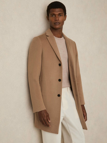 Wool Blend Single Breasted Epsom Overcoat Camel | Mens