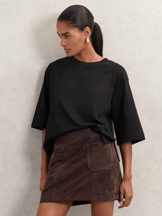 Oversized Cotton Crew Neck T-Shirt Black | Womens