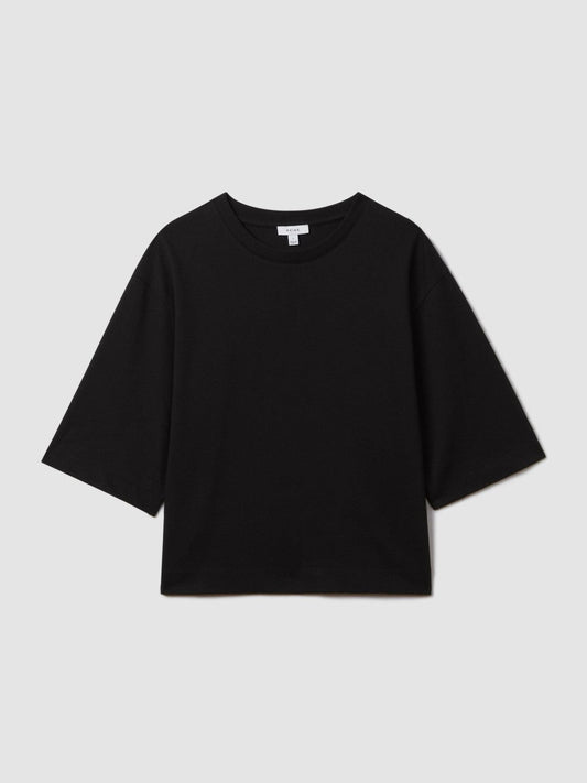 Oversized Cotton Crew Neck T-Shirt Black | Womens