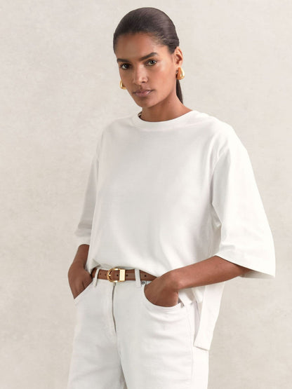 Oversized Cotton Crew Neck T-Shirt White | Womens