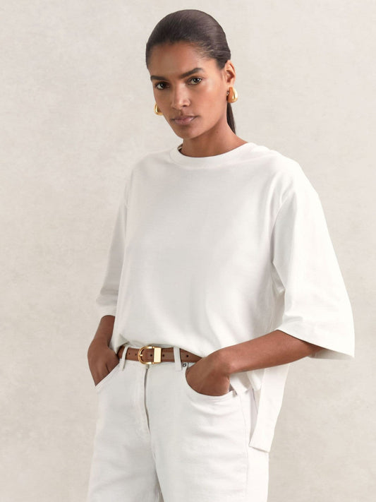 Oversized Cotton Crew Neck T-Shirt White | Womens