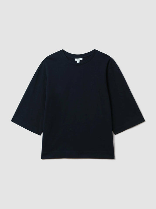 Oversized Cotton Crew Neck T-Shirt Navy | Womens