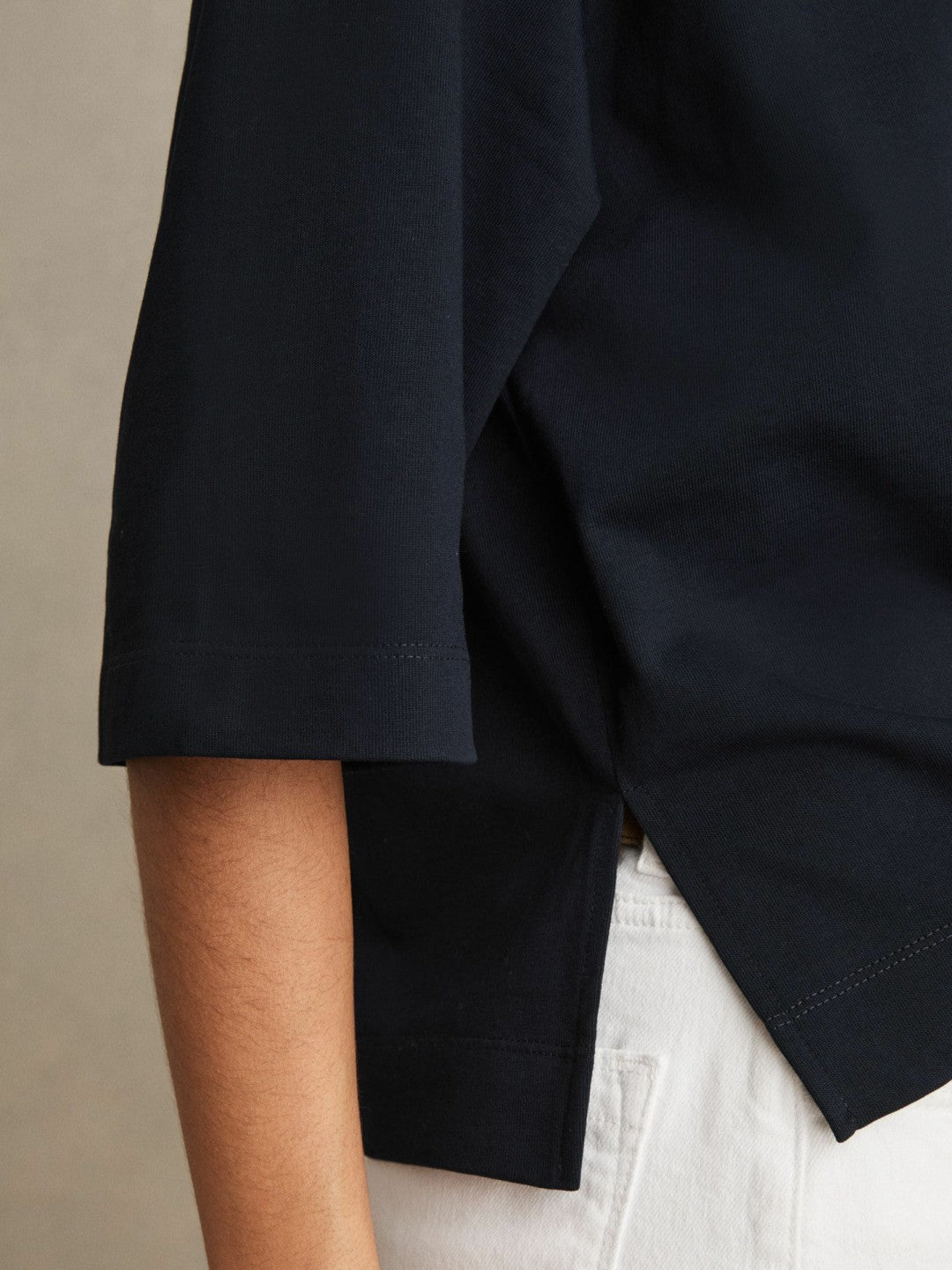 Oversized Cotton Crew Neck T-Shirt Navy | Womens