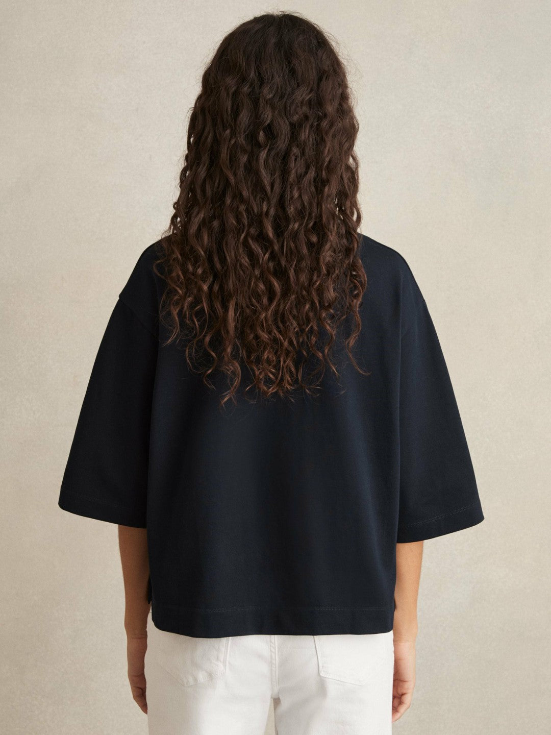 Oversized Cotton Crew Neck T-Shirt Navy | Womens