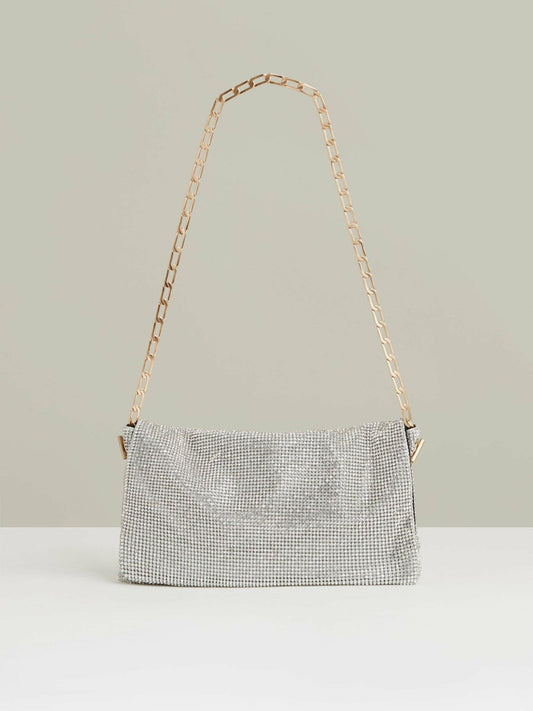 Embellished Chainmail Shoulder Bag Silver | Womens