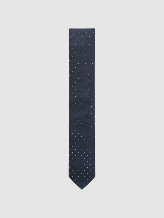 Polka Dot Silk Tie Navy | Mens