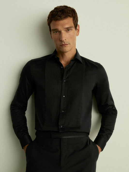 Slim Fit Cotton Dinner Shirt Black | Mens