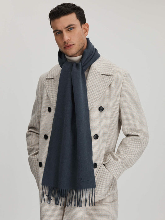 Wool and Cashmere Scarf Airforce Blue | Mens