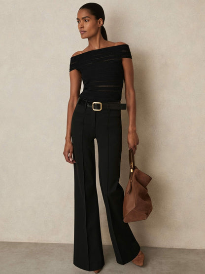 High Rise Flared Trousers Black | Womens