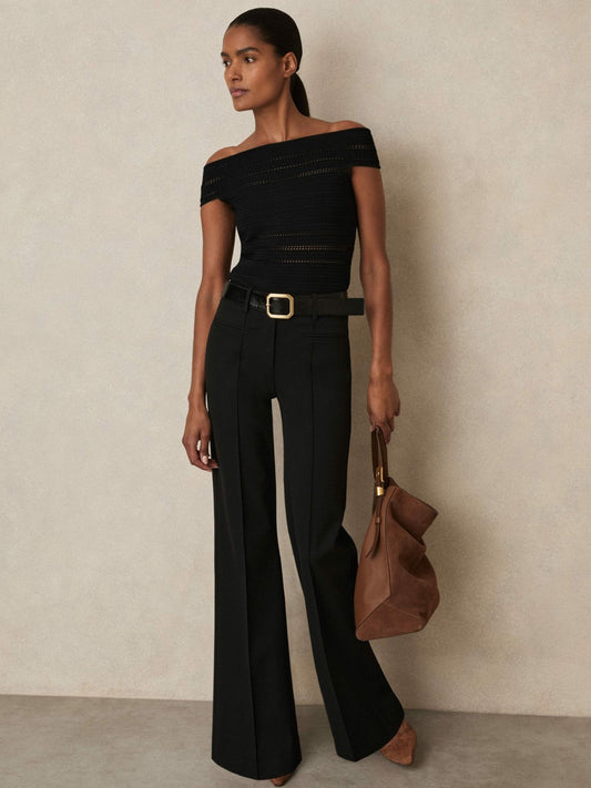 High Rise Flared Trousers Black | Womens