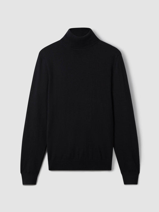 Slim Fit Merino Wool Roll Neck Jumper Navy | Mens