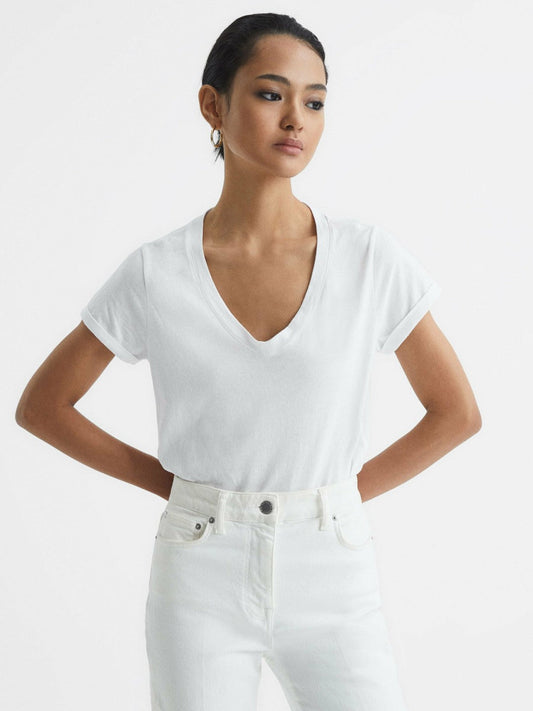 Cotton-Jersey V-Neck T-Shirt White | Womens
