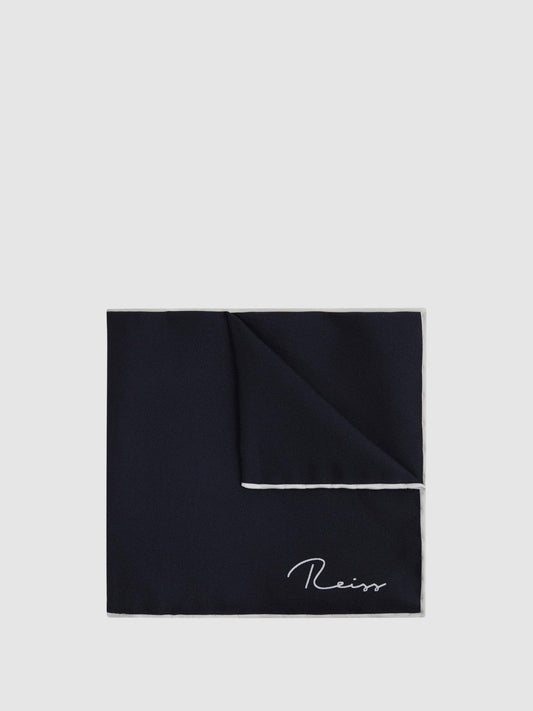 Plain Silk Pocket Square Navy | Mens