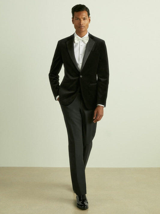 Velvet Single Breasted Slim Fit Jacket Black | Mens