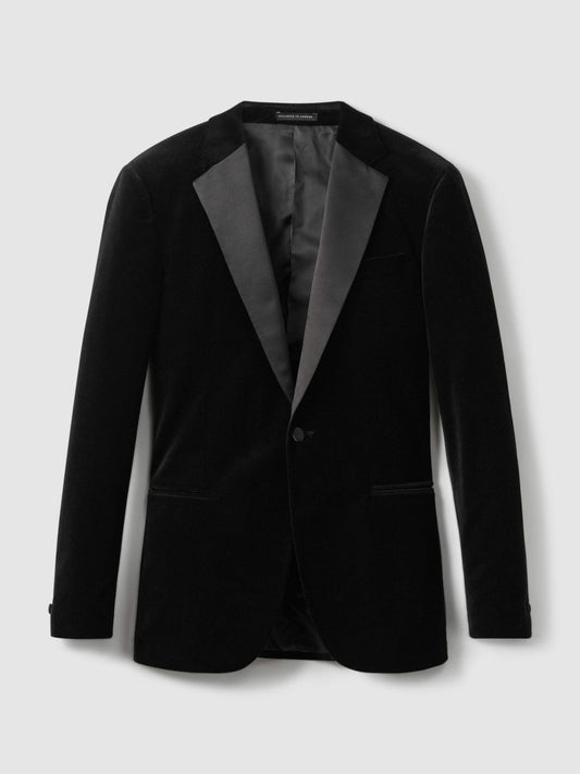 Velvet Single Breasted Slim Fit Jacket Black | Mens