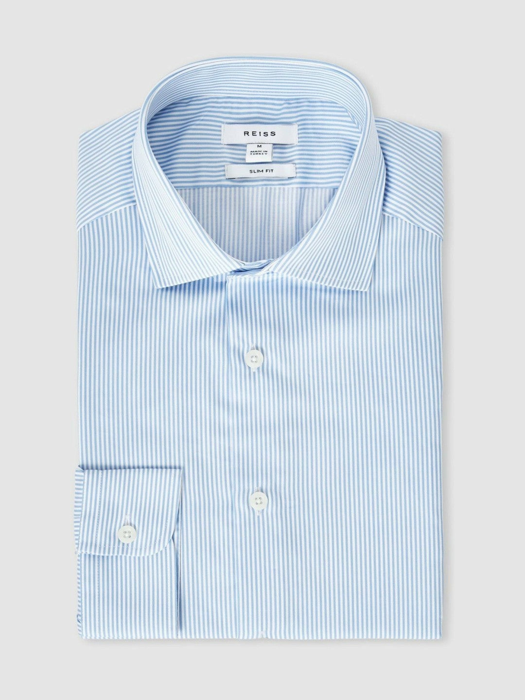 Slim Fit Cotton-Satin Cutaway-Collar Shirt Blue Stripe | Mens