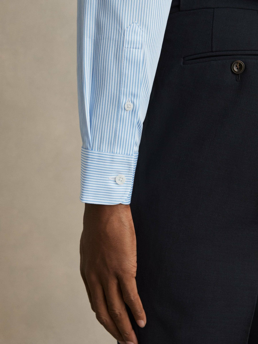 Slim Fit Cotton-Satin Cutaway-Collar Shirt Blue Stripe | Mens