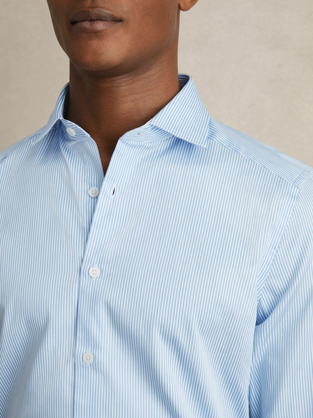 Slim Fit Cotton-Satin Cutaway-Collar Shirt Blue Stripe | Mens