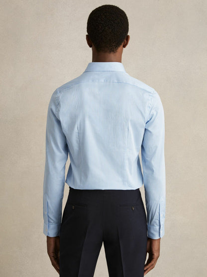 Slim Fit Cotton-Satin Cutaway-Collar Shirt Blue Stripe | Mens