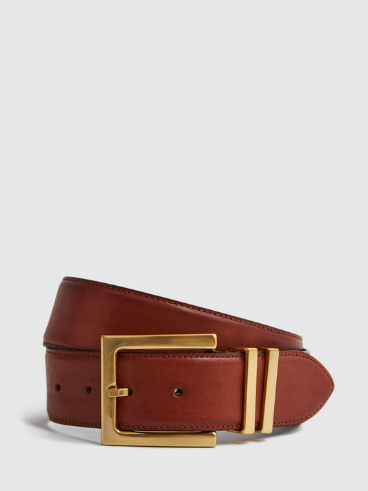Leather Square Buckle Belt Tan | Womens