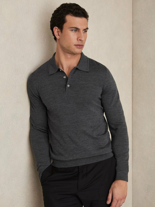 Merino Wool Polo Shirt Derby Grey Marl | Mens