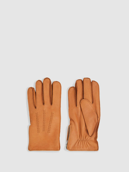 Leather Zip-Side Gloves Tan | Mens