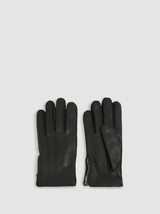 Leather Zip-Side Gloves Black | Mens