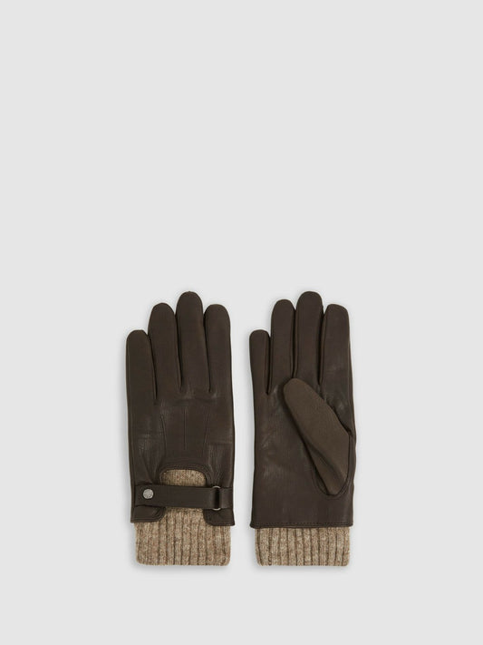 Leather Ribbed-Cuff Gloves Dark Brown | Mens