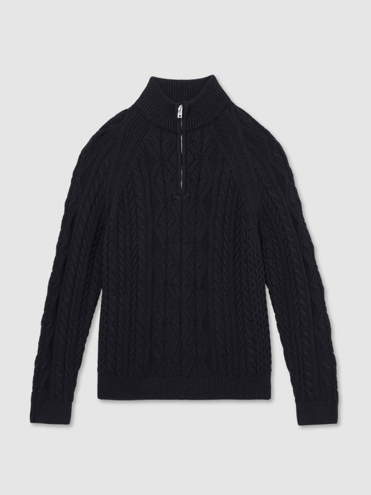 Cable-Knit Half-Zip Jumper Navy | Mens