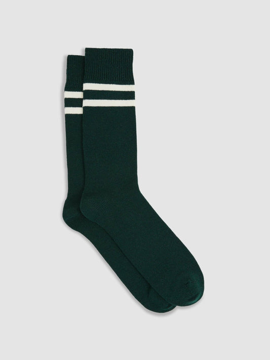 Striped Socks With Wool And Cashmere Forest Green/Ecru | Mens