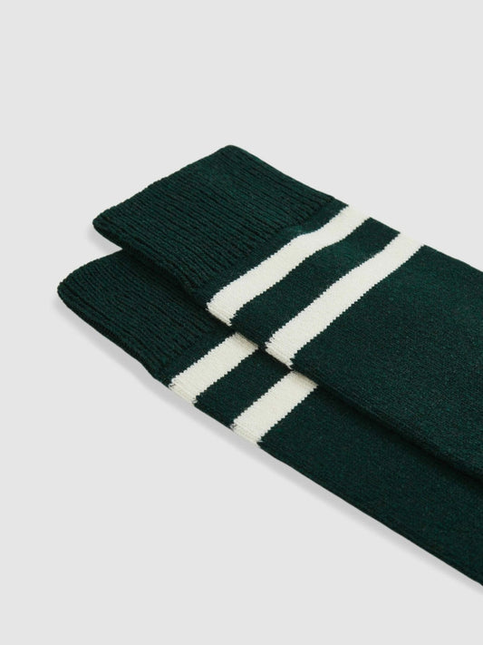 Striped Socks With Wool And Cashmere Forest Green/Ecru | Mens