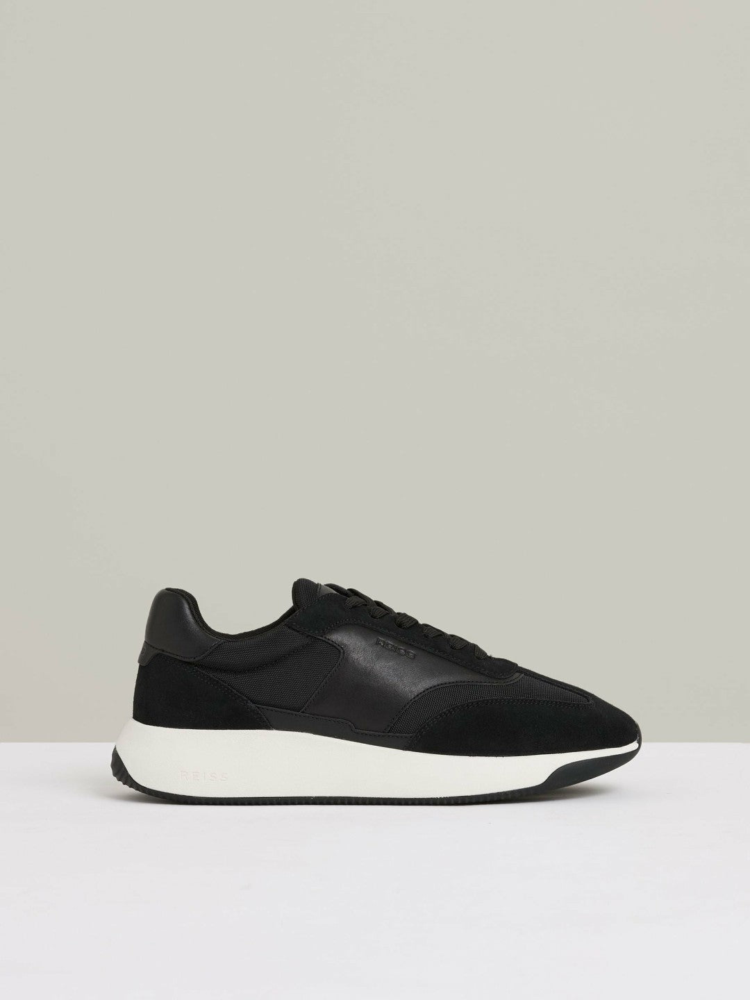 Leather Suede Running Trainers Black/White | Mens