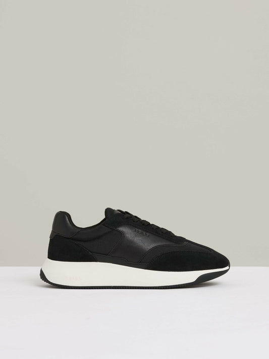 Leather Suede Running Trainers Black/White | Mens
