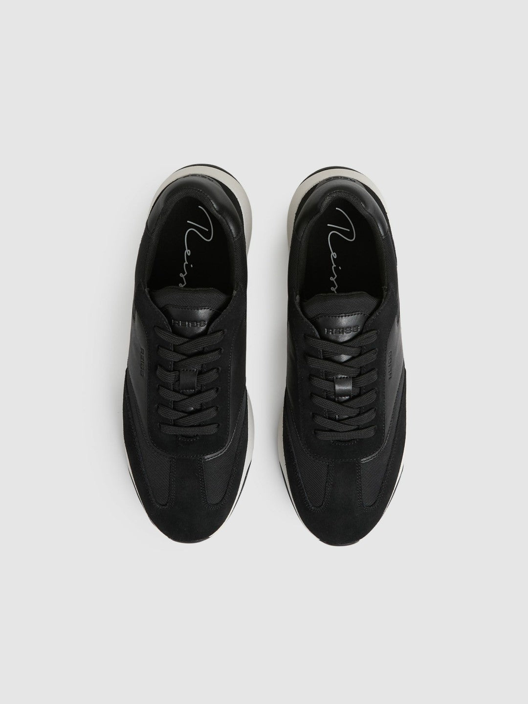 Leather Suede Running Trainers Black/White | Mens