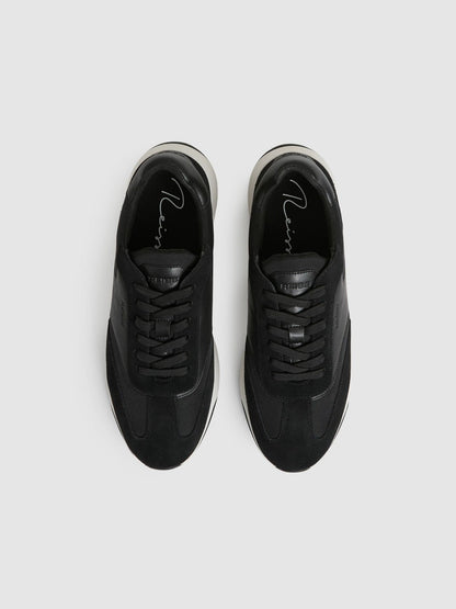 Leather Suede Running Trainers Black/White | Mens