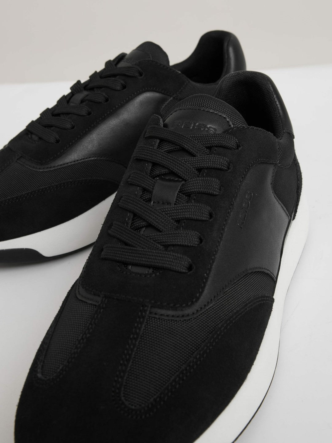 Leather Suede Running Trainers Black/White | Mens
