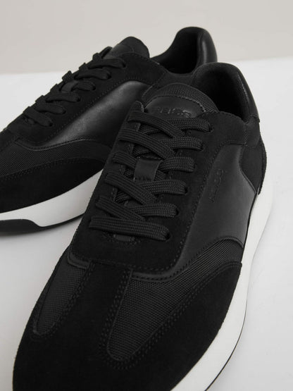 Leather Suede Running Trainers Black/White | Mens